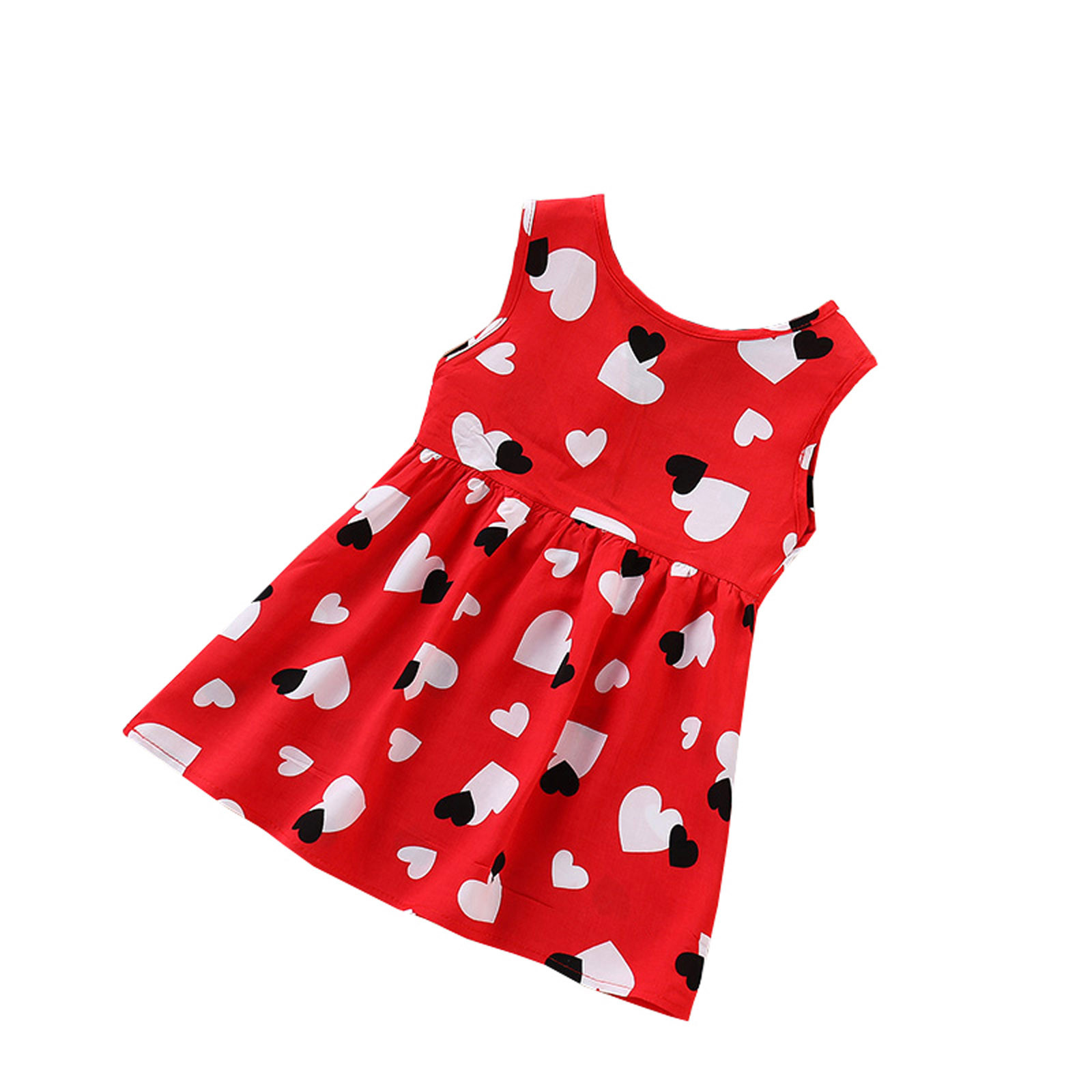 JSCDRPDWL Flower Girl Dress Baby Girls Dress Colorful Cartoons Print Cute Seleevless Summer Frills Dress Toddler Dresses Red 3-4 Years